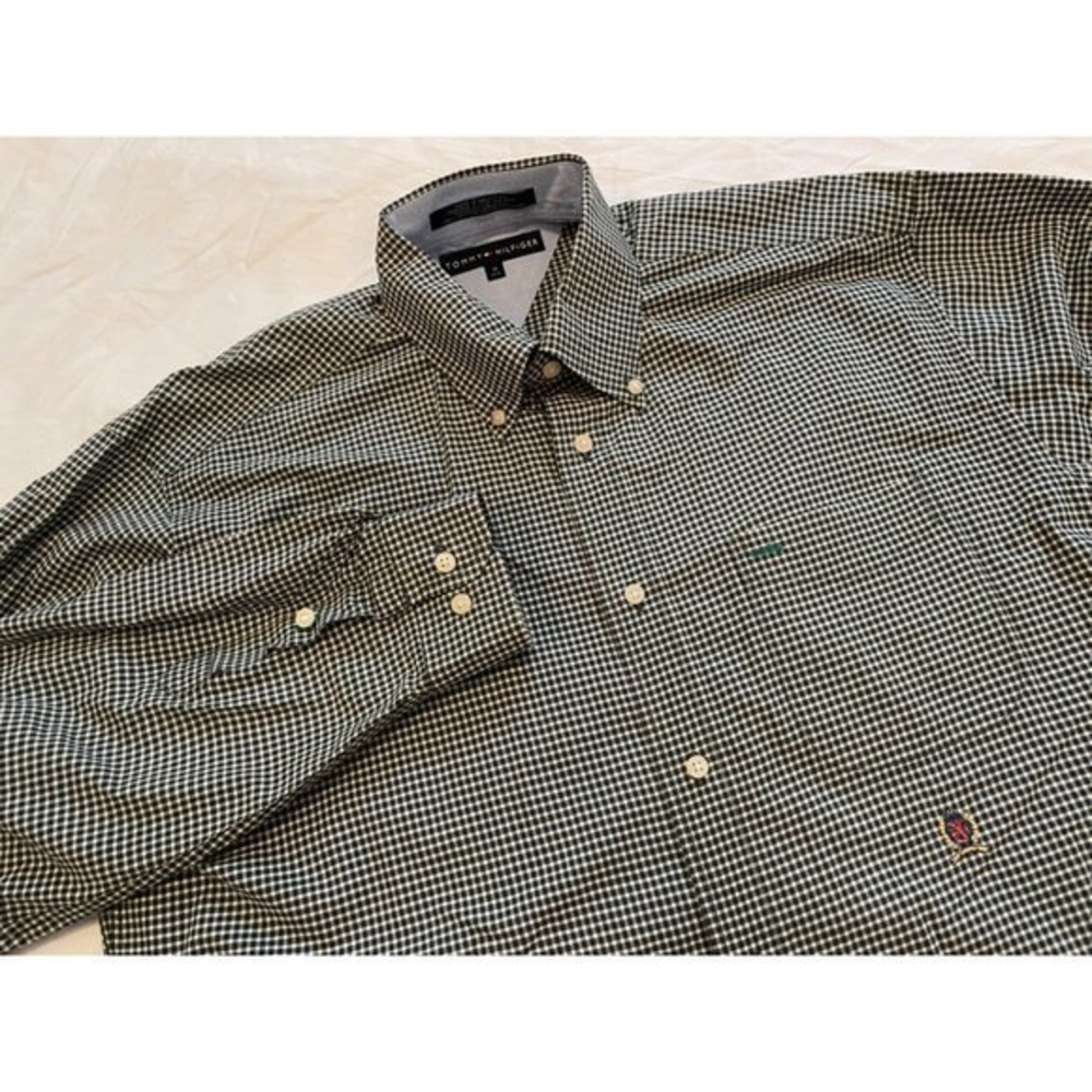 Tommy Hilfiger Green Checkered Button Down Shirt Long Sleeve Size Medium‎